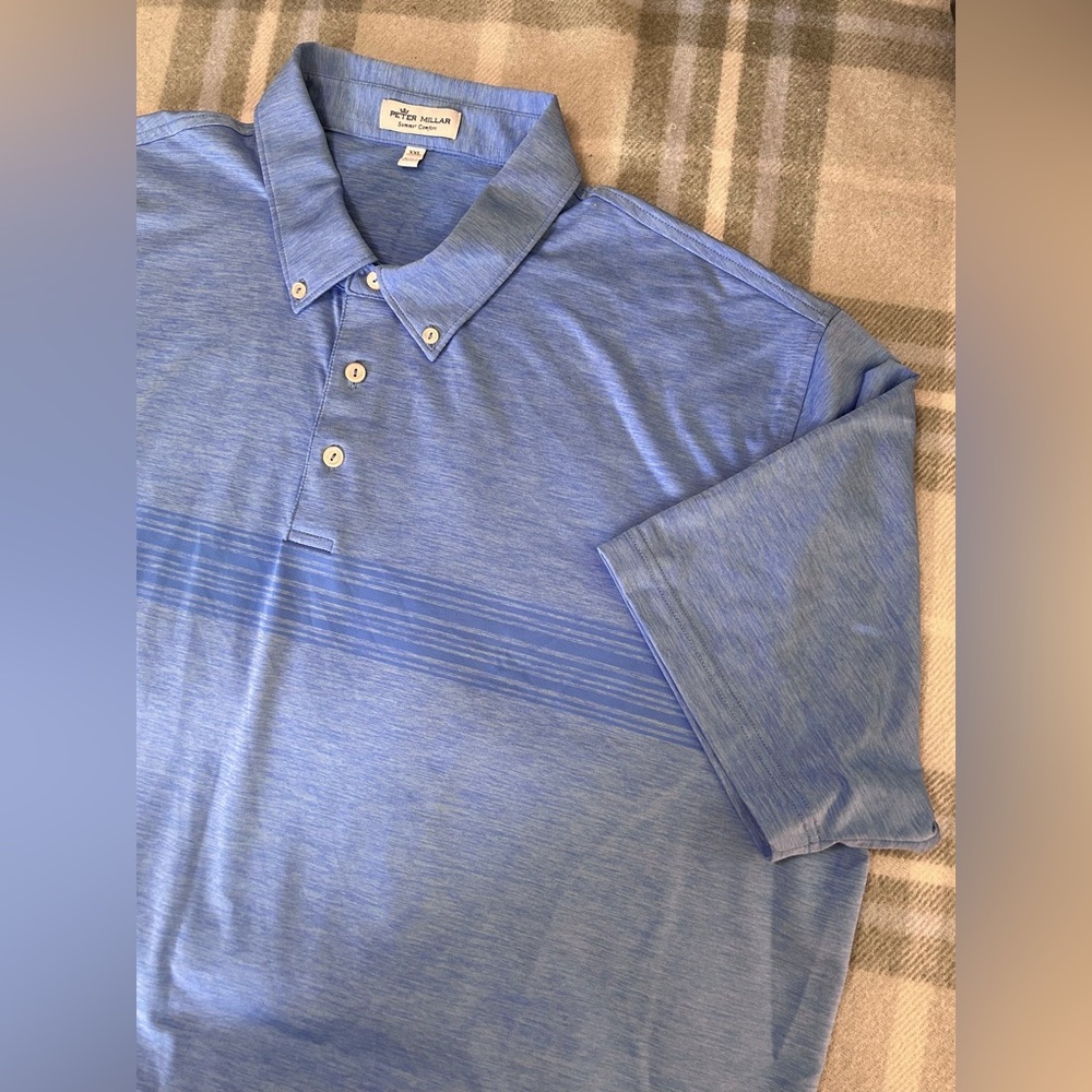 Peter Millar Summer Comfort Golf Polo Shirt mens XXL blue chest stripe tennis